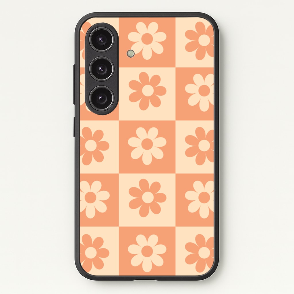 Checkered Flowers Orange - Spring Phone Case for Galaxy S25