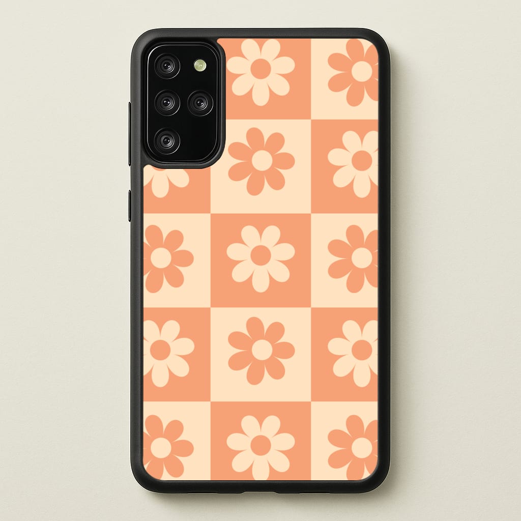Checkered Flowers Orange - Spring Phone Case for Galaxy S20 Plus