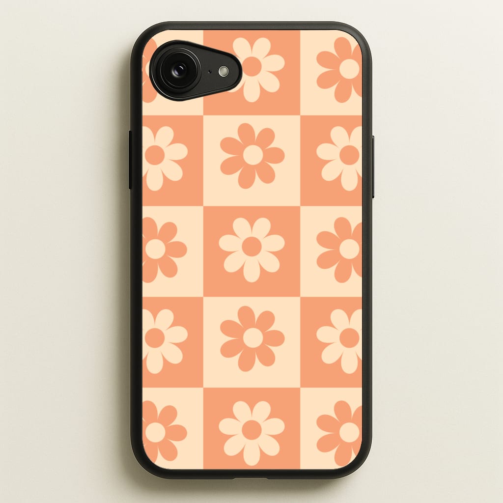 Checkered Flowers Orange - Spring Phone Case for iPhone 16e