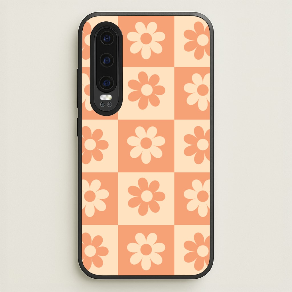 Checkered Flowers Orange - Spring Phone Case for Huawei P30