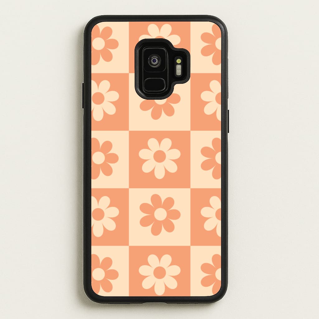 Checkered Flowers Orange - Spring Phone Case for Galaxy S9