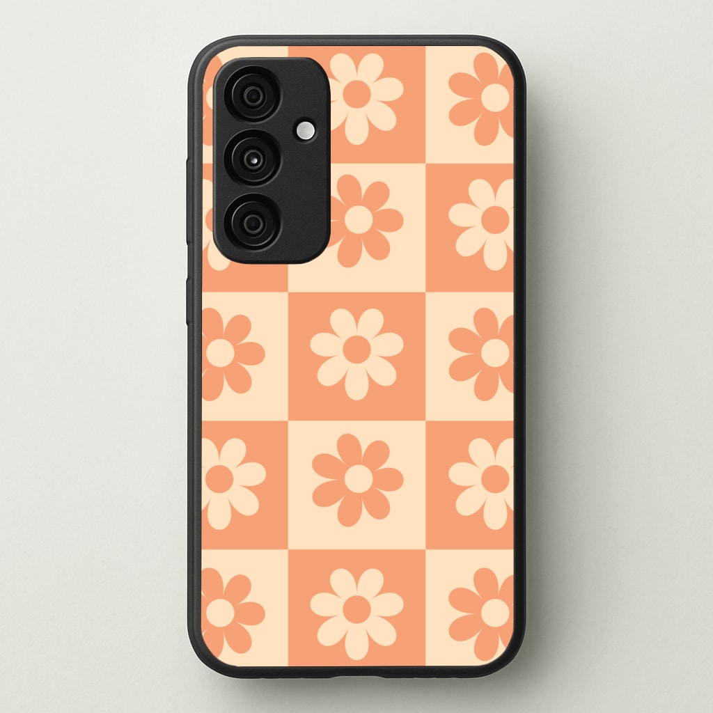 Checkered Flowers Orange - Spring Phone Case for Galaxy A35