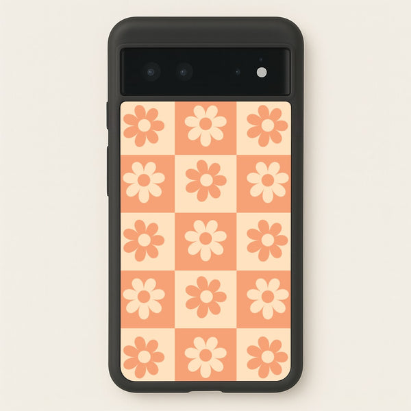 Checkered Flowers Orange - Spring Phone Case for Google Pixel 6