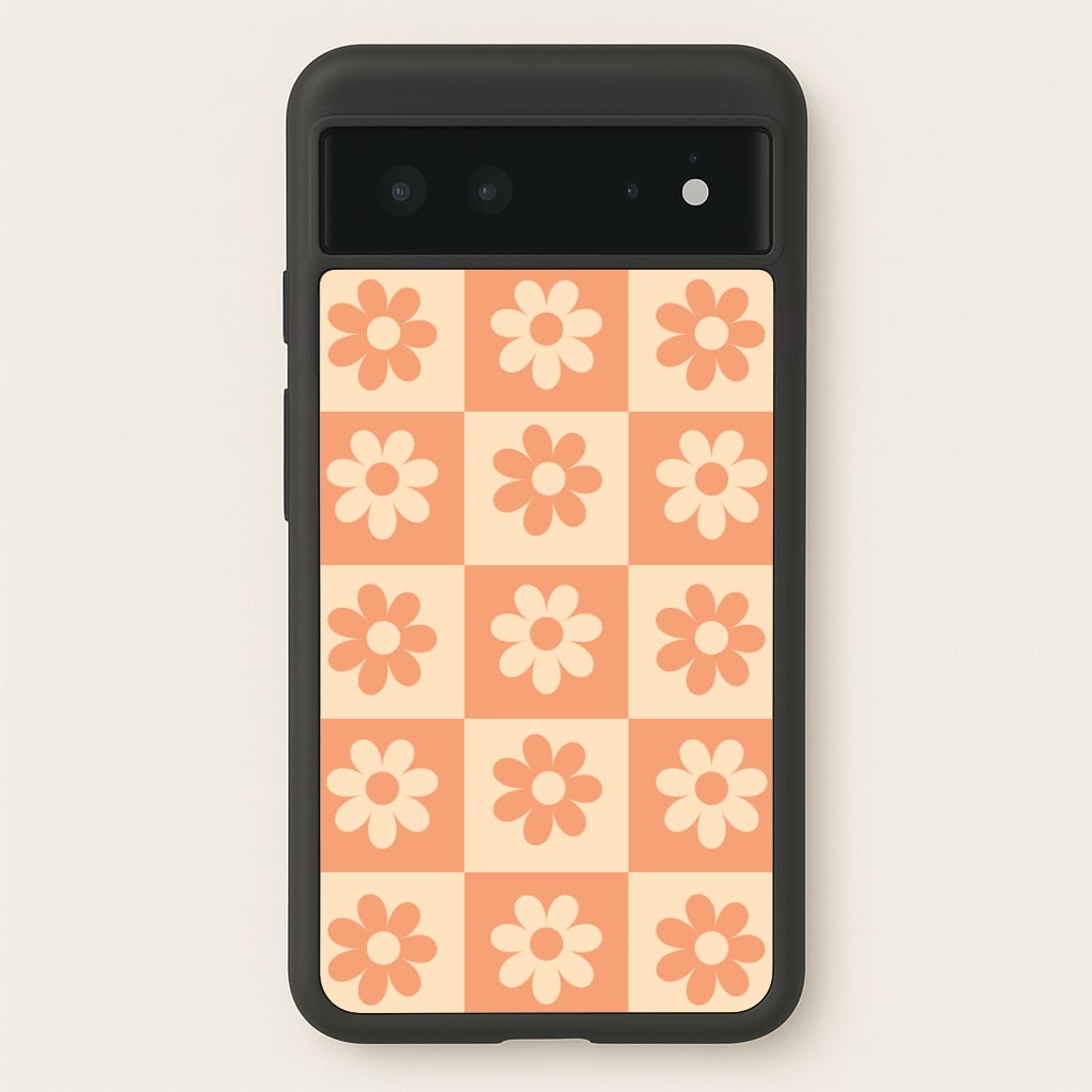 Checkered Flowers Orange - Spring Phone Case for Google Pixel 6