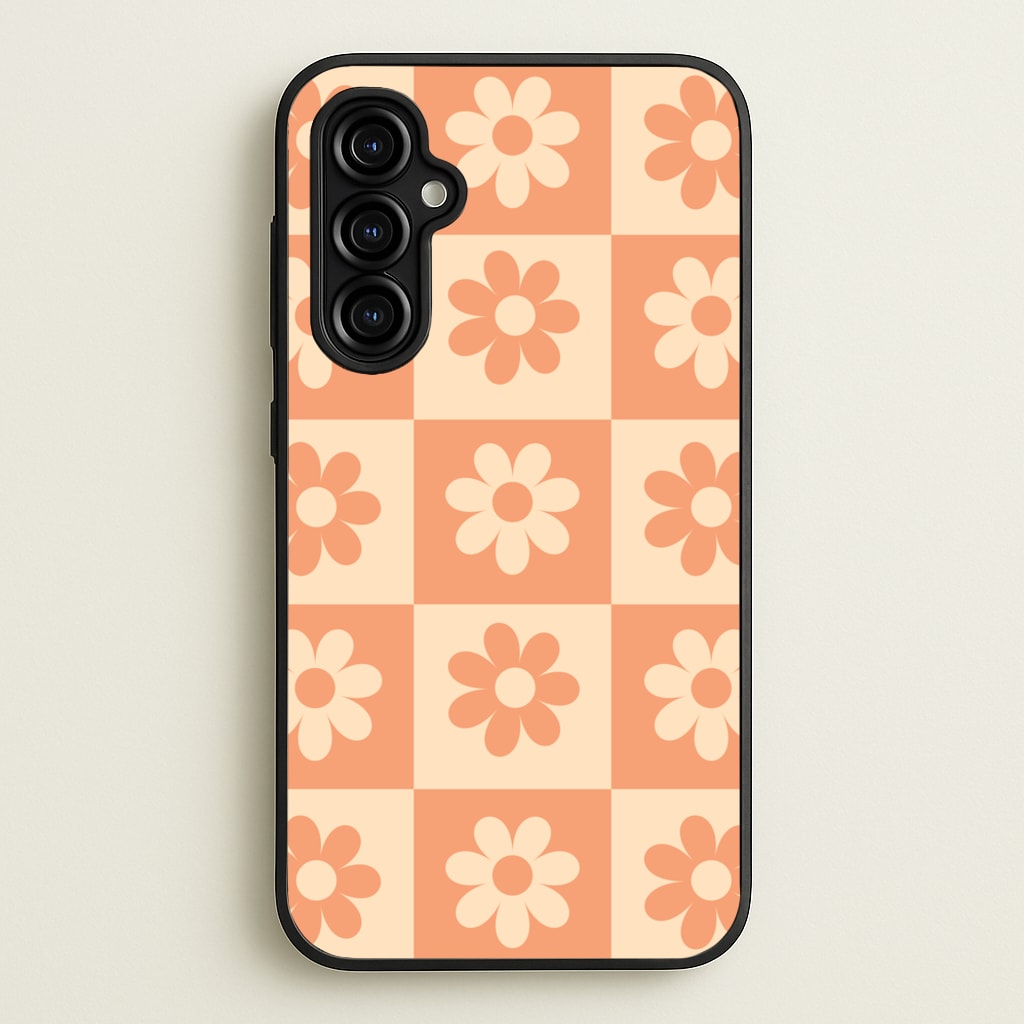 Checkered Flowers Orange - Spring Phone Case for Galaxy A54