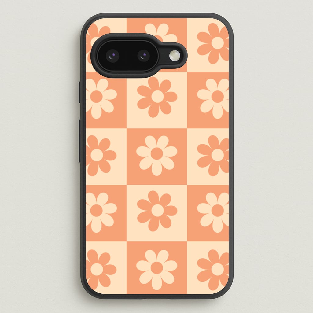 Checkered Flowers Orange - Spring Phone Case for Google Pixel 9a