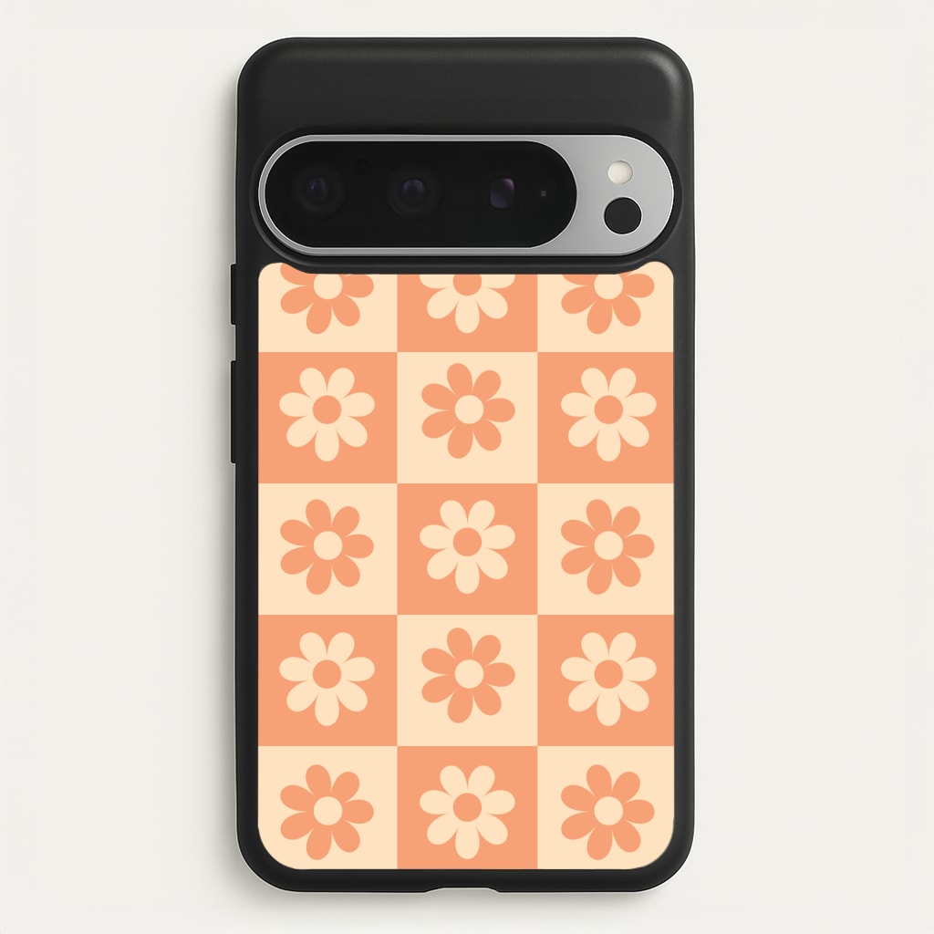 Checkered Flowers Orange - Spring Phone Case for Google Pixel 9 Pro XL