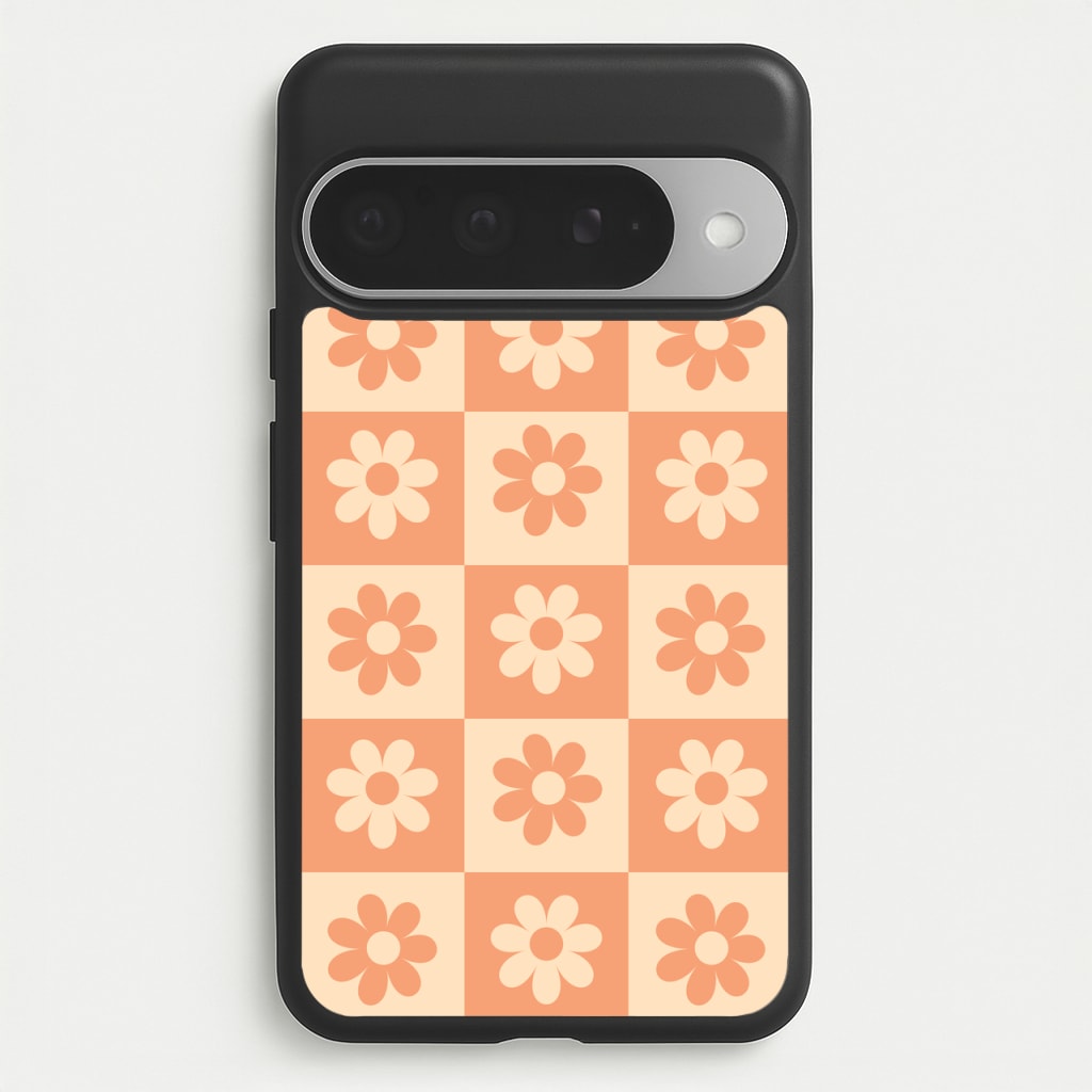 Checkered Flowers Orange Phone Case for Google Pixel 10 Pro XL