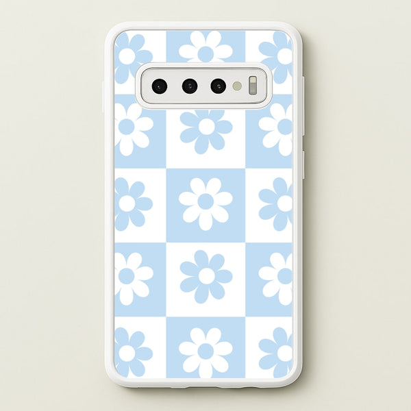 Checkered Flowers Blue - Spring Phone Case for Galaxy S10