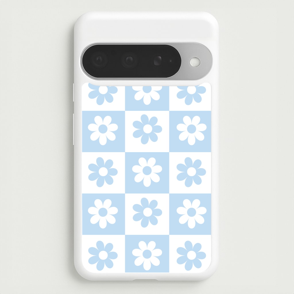 Checkered Flowers Blue Phone Case for Google Pixel 10 Pro XL