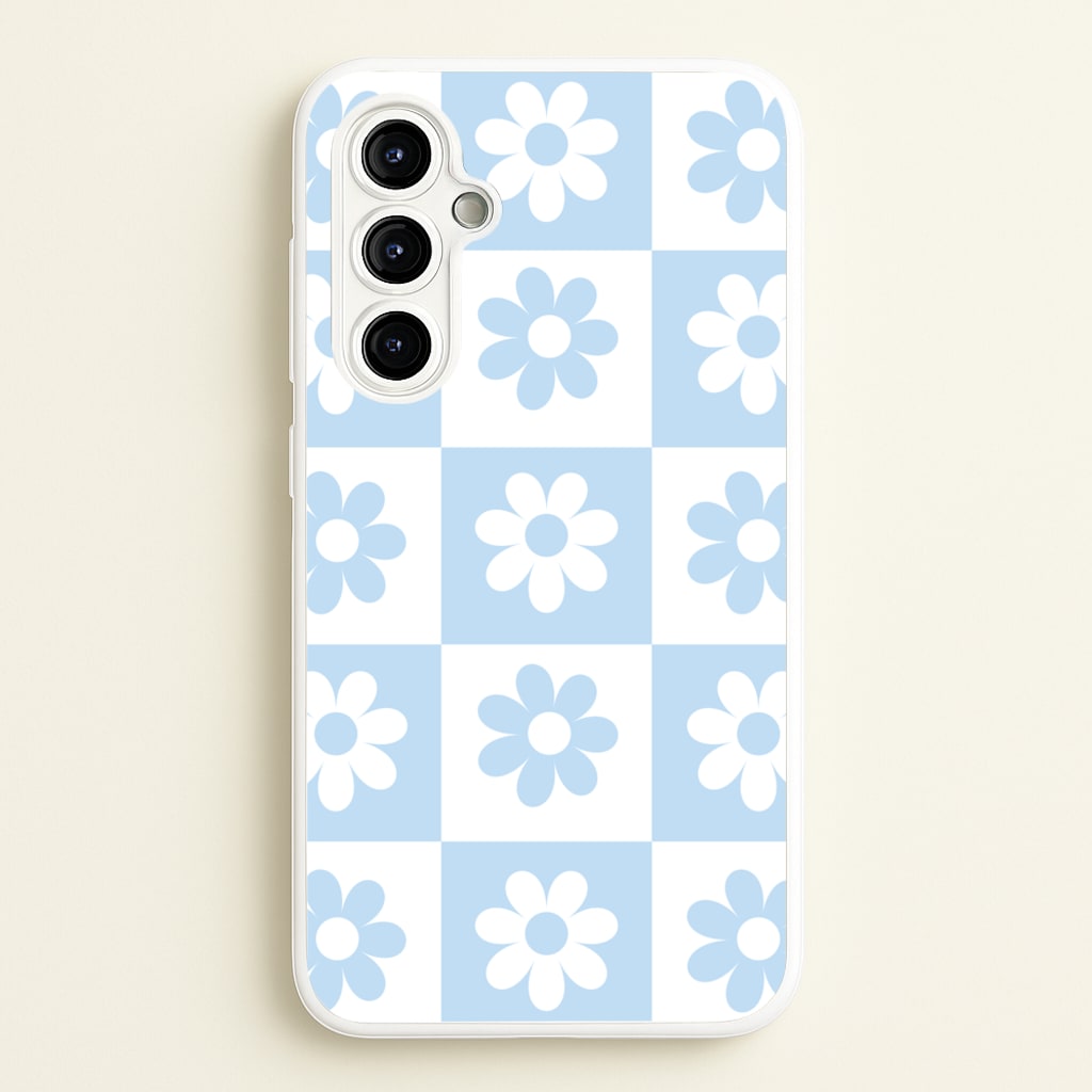 Checkered Flowers Blue - Spring Phone Case for Galaxy A54