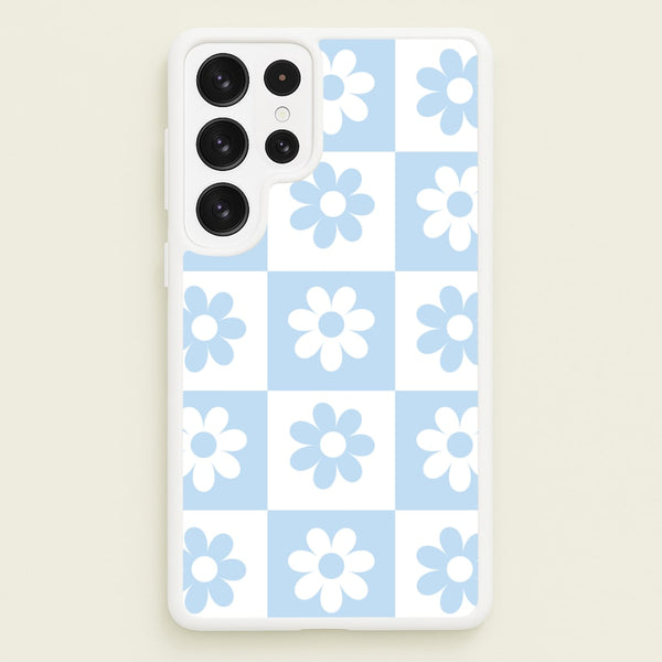 Checkered Flowers Blue - Spring Phone Case for Galaxy S22 Ultra