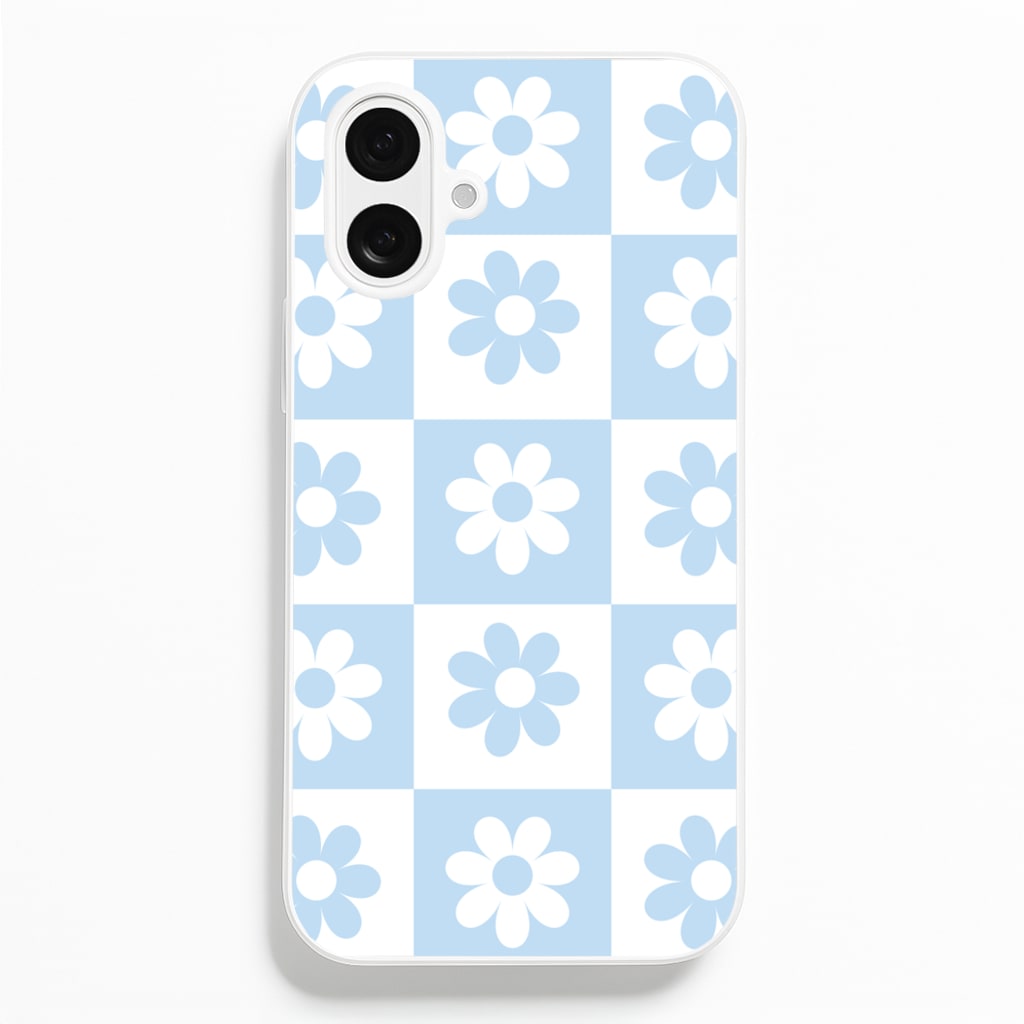 Checkered Flowers Blue Phone Case