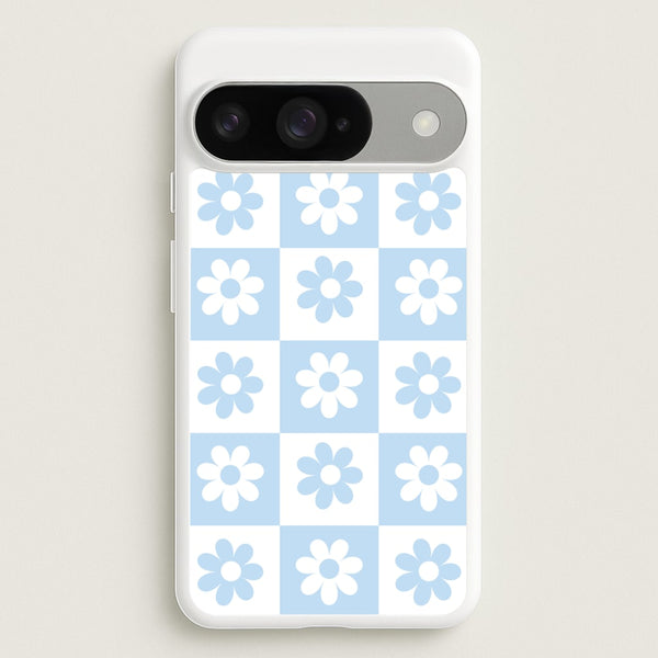 Checkered Flowers Blue Phone Case for Google Pixel 10 / 10 Pro