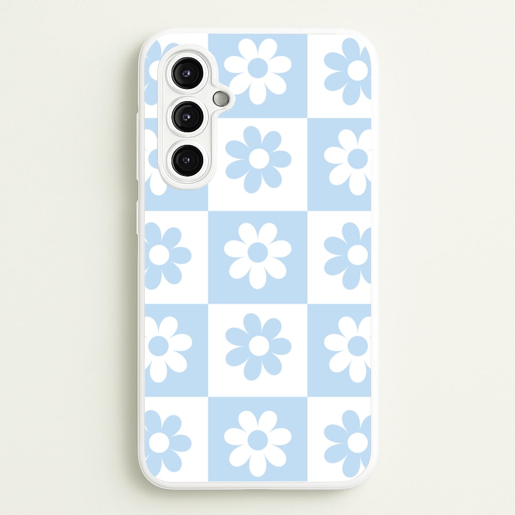 Checkered Flowers Blue - Spring Phone Case for Galaxy A14