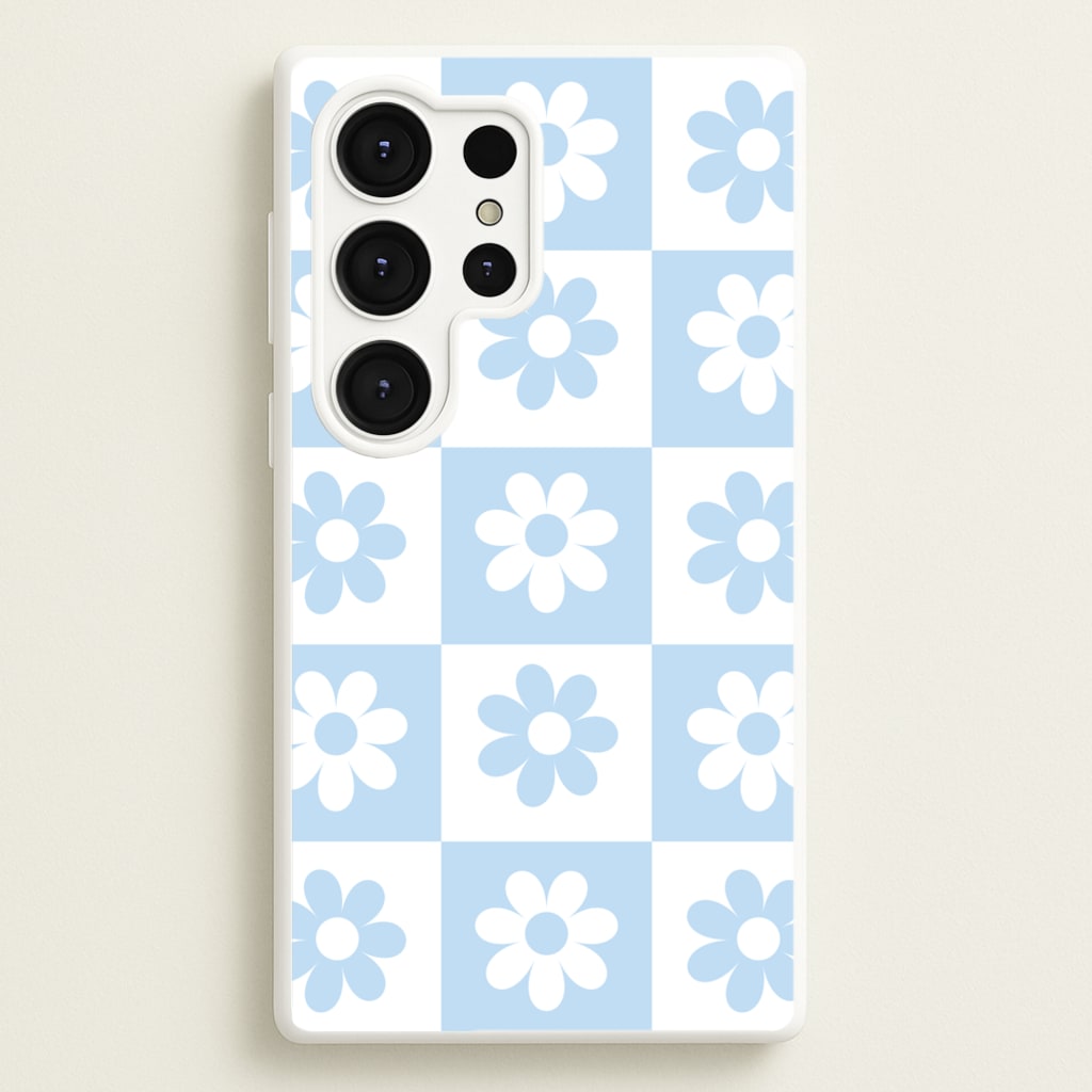 Checkered Flowers Blue - Spring Phone Case for Galaxy S25 Ultra