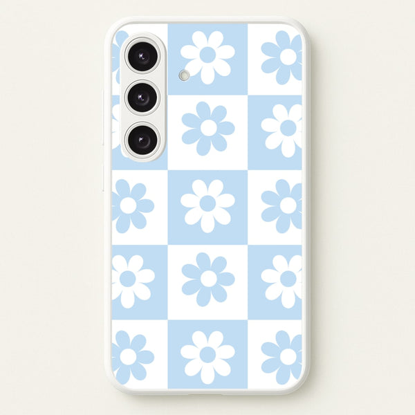 Checkered Flowers Blue - Spring Phone Case for Galaxy S24 Plus