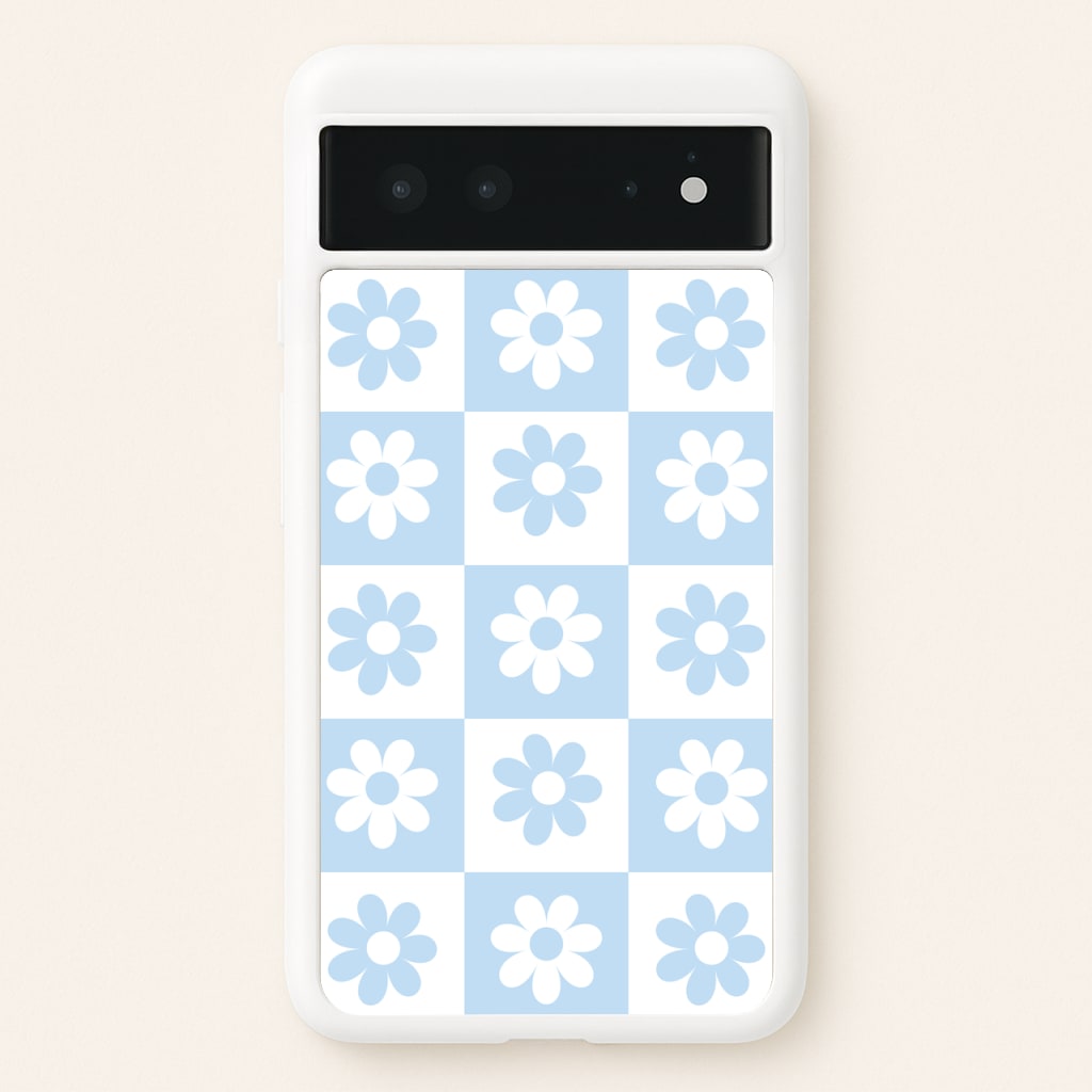 Checkered Flowers Blue - Spring Phone Case for Google Pixel 6