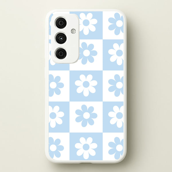 Checkered Flowers Blue - Spring Phone Case for Galaxy A35