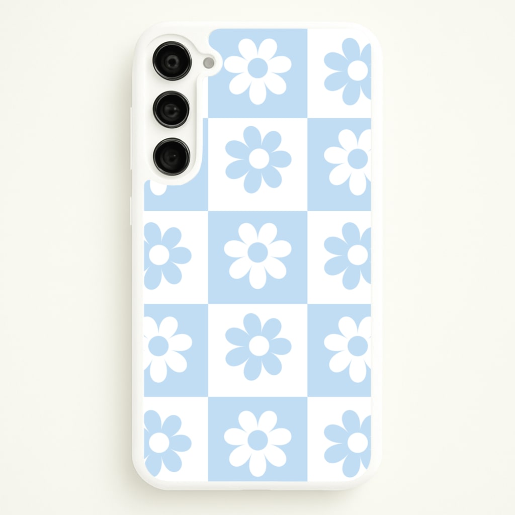 Checkered Flowers Blue - Spring Phone Case for Galaxy S23