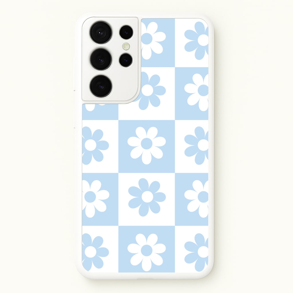 Checkered Flowers Blue - Spring Phone Case for Galaxy S21 Ultra