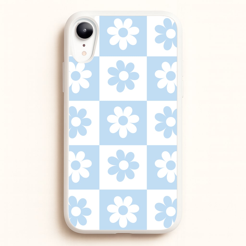Checkered Flowers Blue - Spring Phone Case for iPhone XR