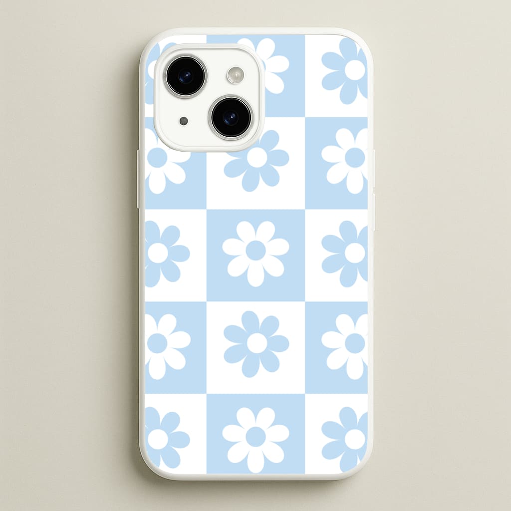 Checkered Flowers Blue - Spring Phone Case for iPhone 14