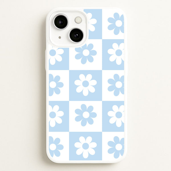 Checkered Flowers Blue - Spring Phone Case for iPhone 13 Mini