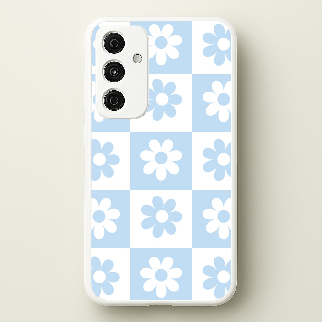 Checkered Flowers Blue - Spring Phone Case for Galaxy A55