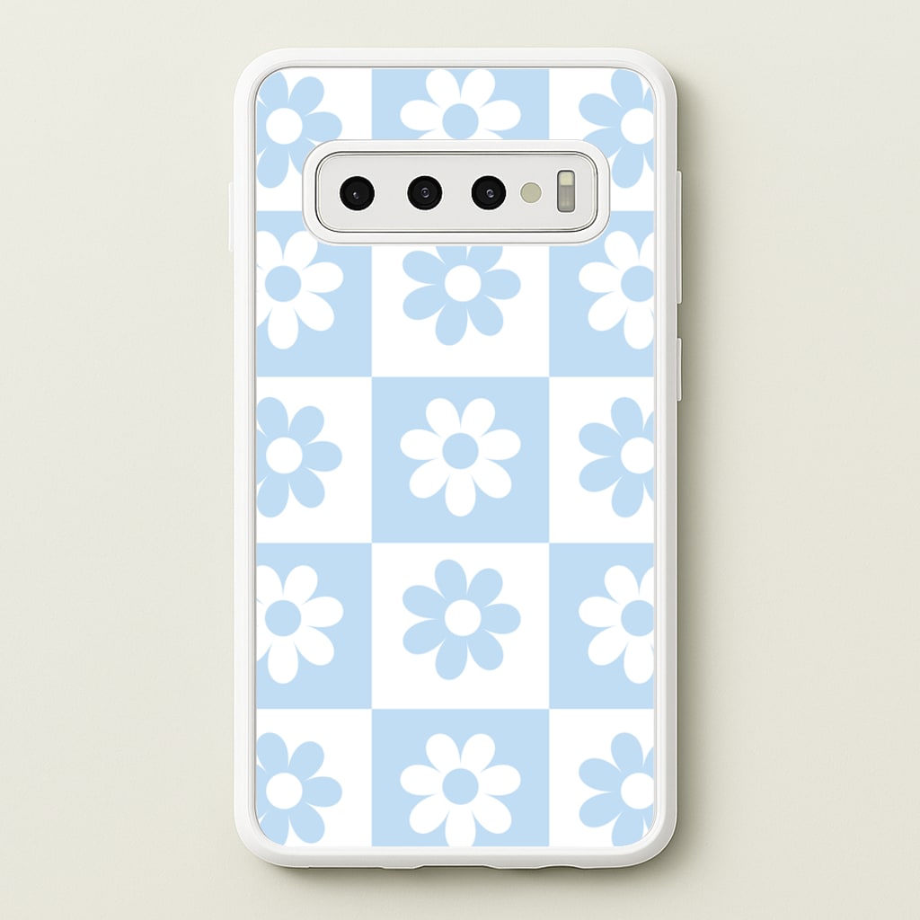 Checkered Flowers Blue - Spring Phone Case for Galaxy S10 Plus