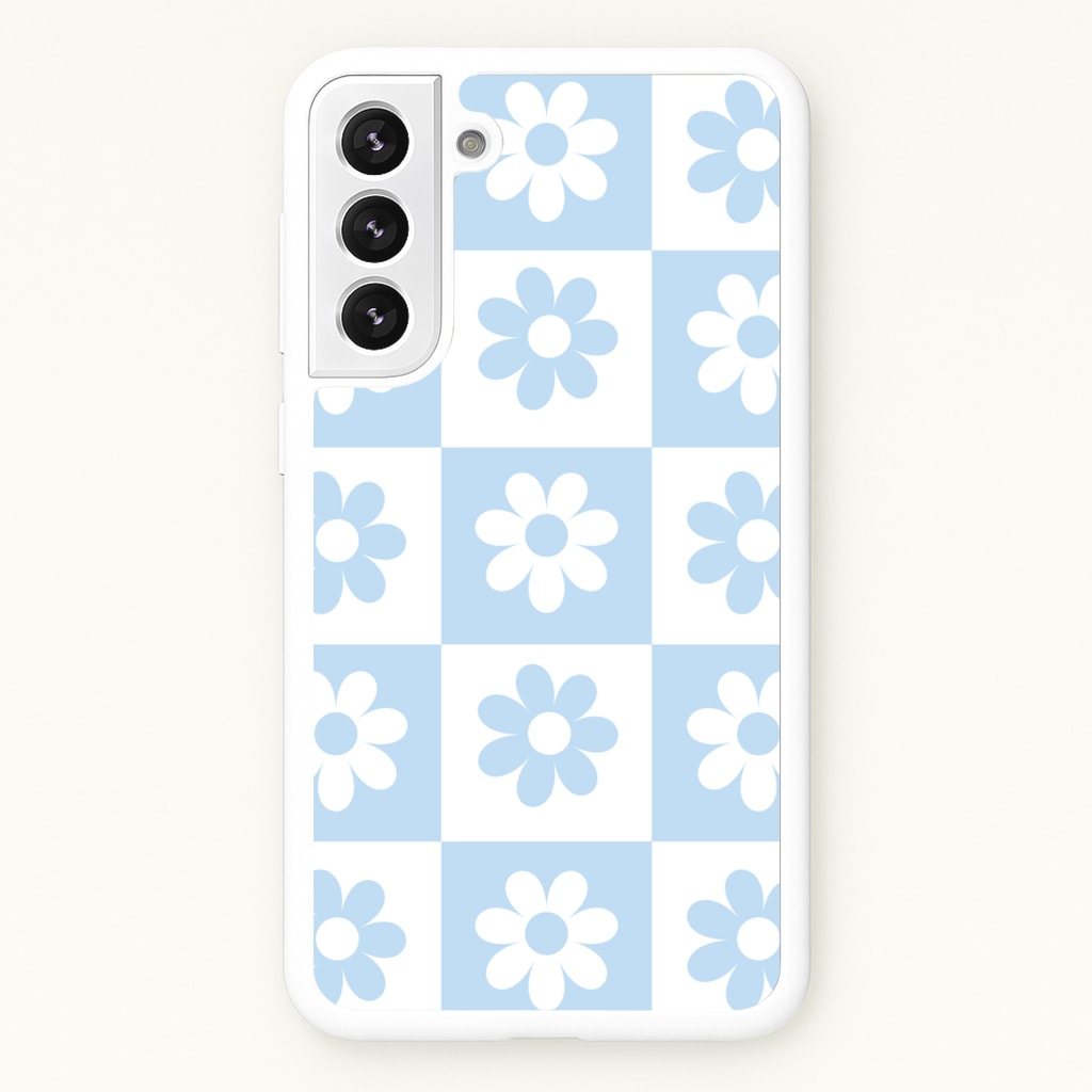 Checkered Flowers Blue - Spring Phone Case for Galaxy S21