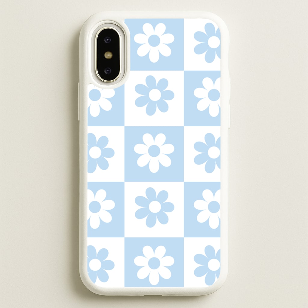 Checkered Flowers Blue - Spring Phone Case for iPhone X / XS