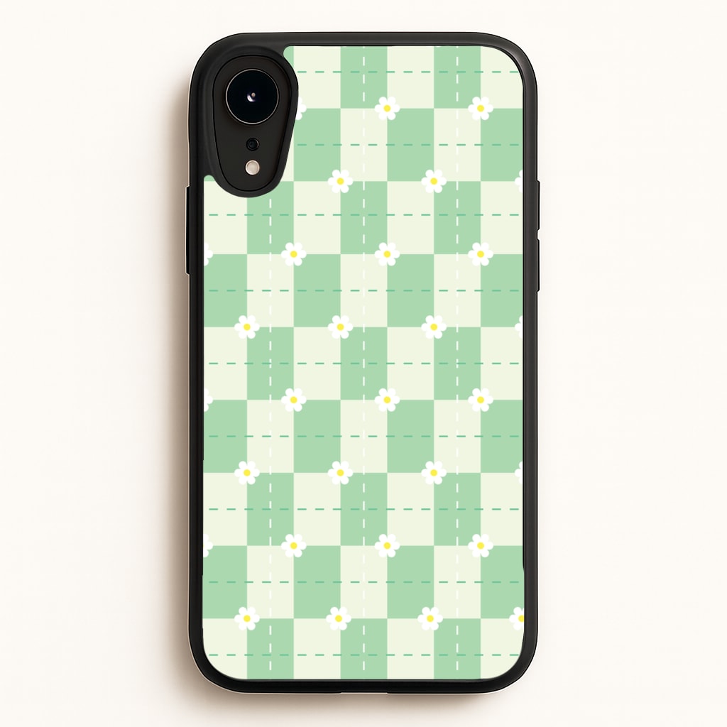 Green Plaid Daisies - Spring Phone Case for iPhone XR