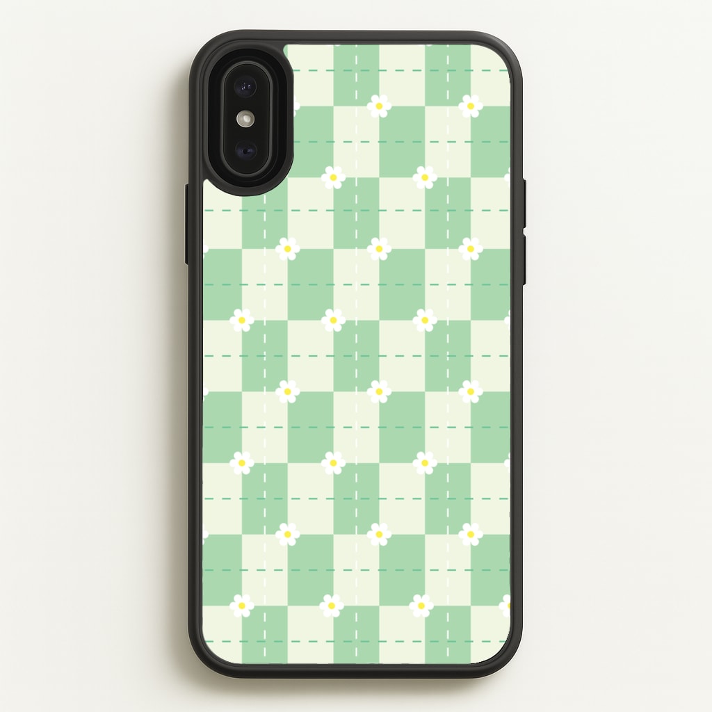 Green Plaid Daisies - Spring Phone Case for iPhone XS Max