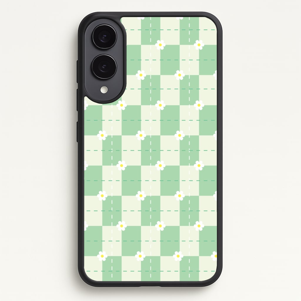 Green Plaid Daisies - Spring Phone Case for Galaxy S25 Edge