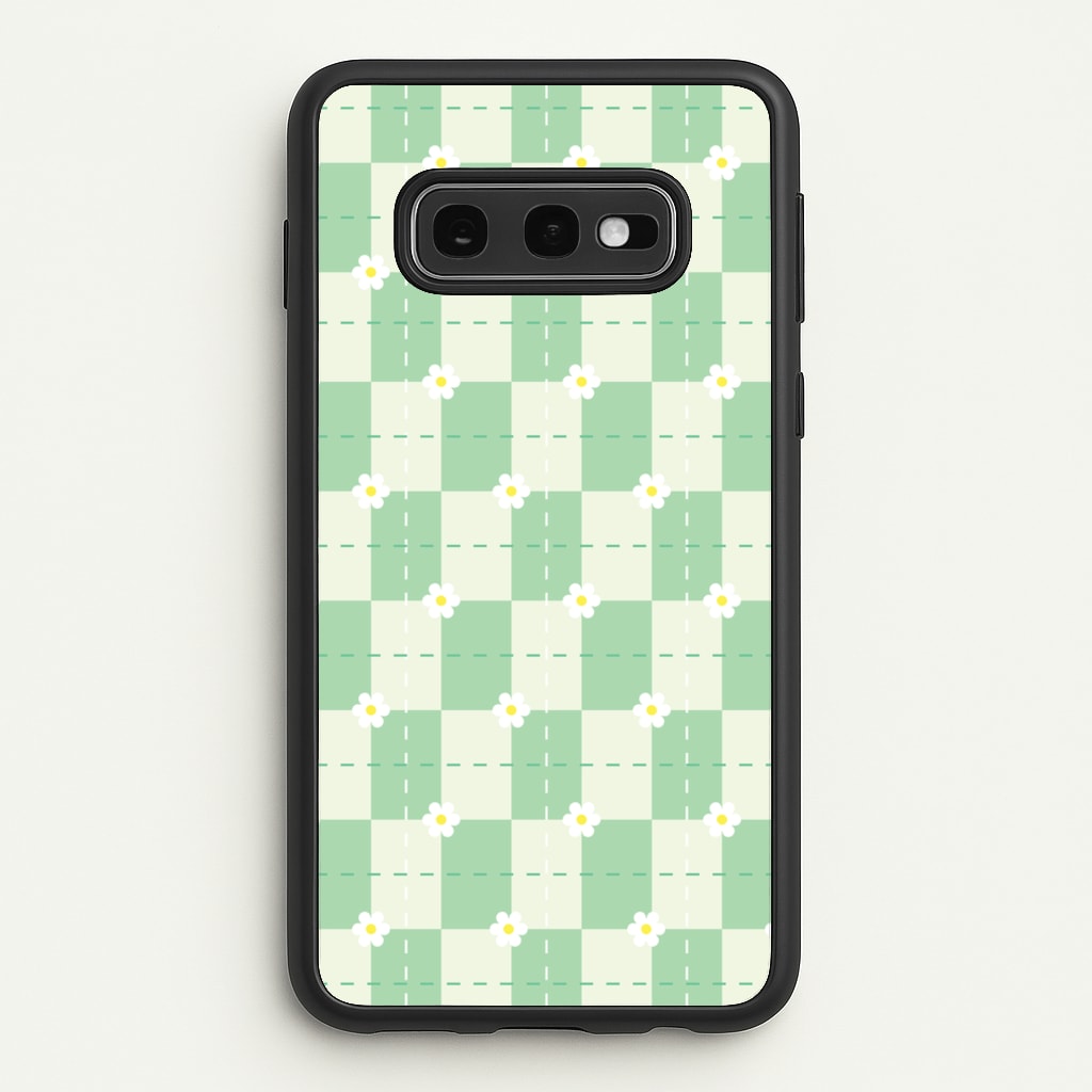 Green Plaid Daisies - Spring Phone Case for Galaxy S10e