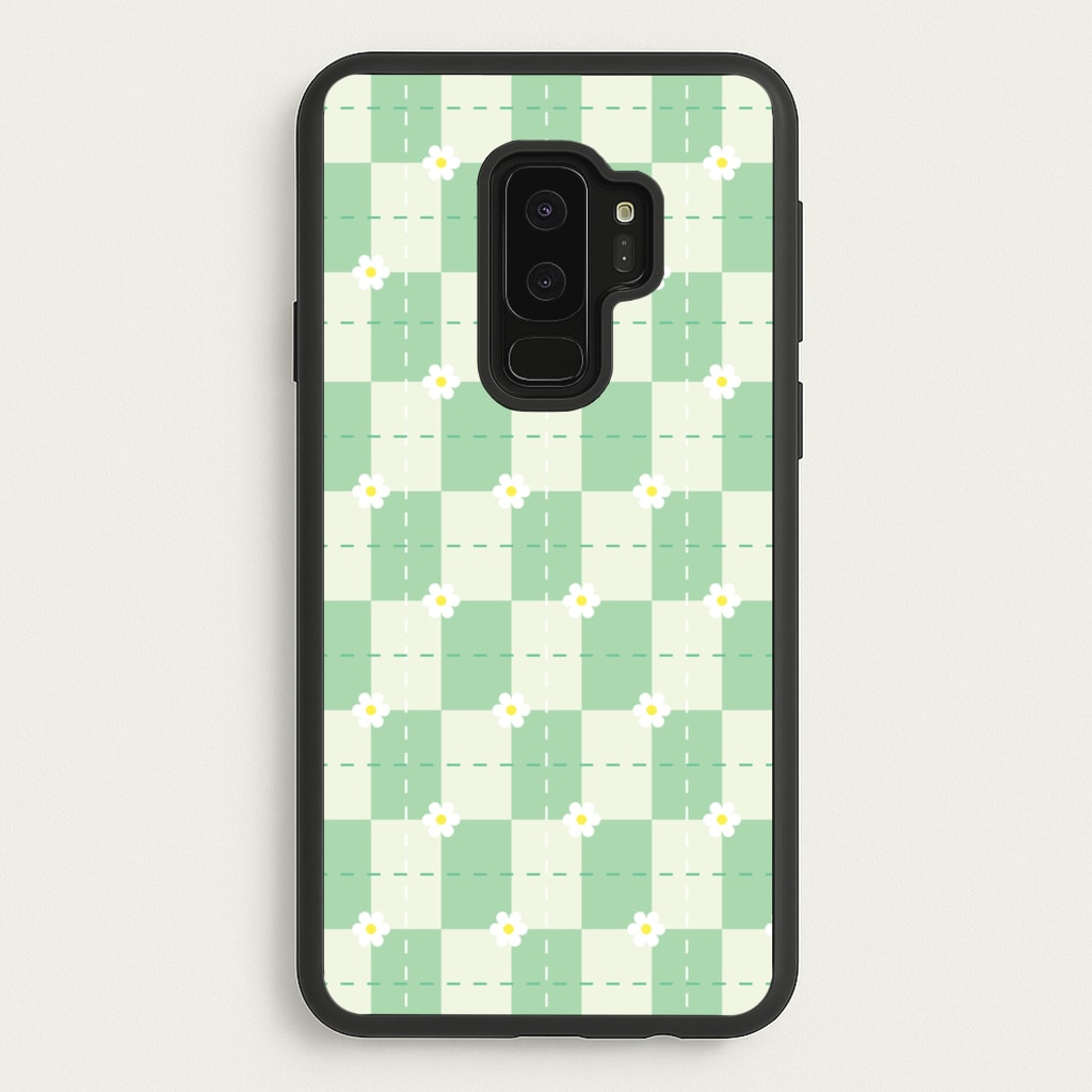 Green Plaid Daisies - Spring Phone Case for Galaxy S9 Plus