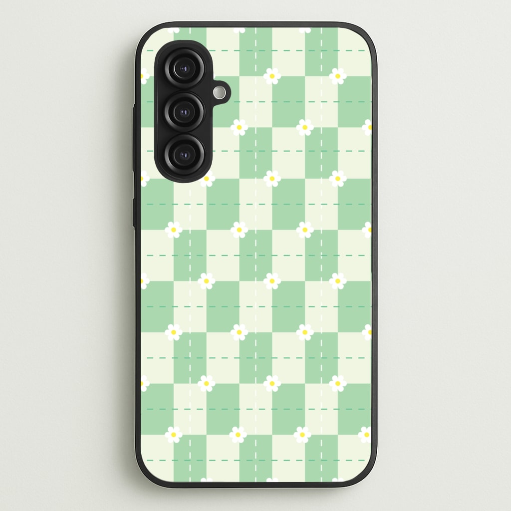 Green Plaid Daisies - Spring Phone Case for Galaxy S23FE