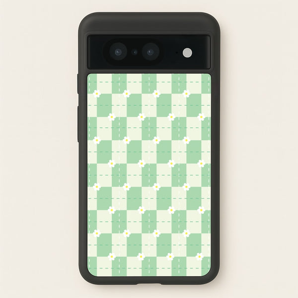 Green Plaid Daisies - Spring Phone Case for Google Pixel 8