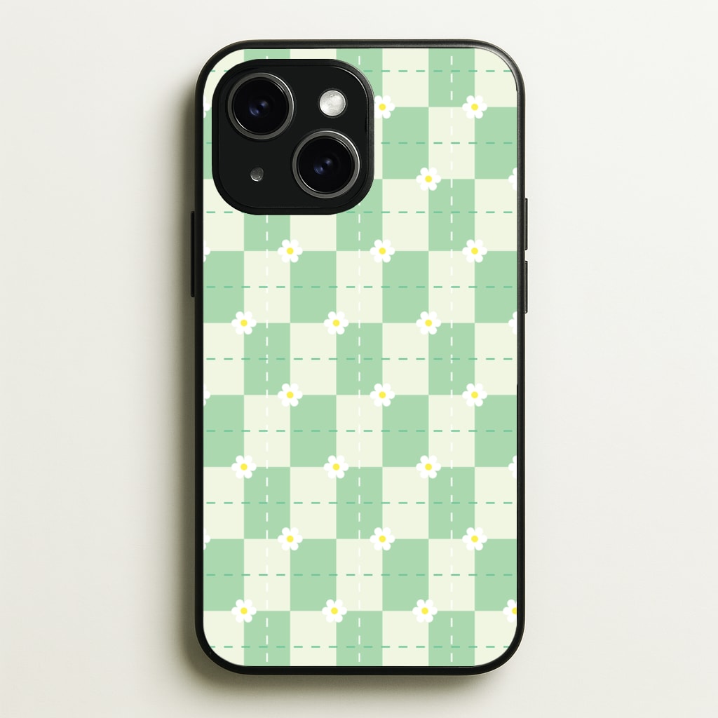 Green Plaid Daisies - Spring Phone Case for iPhone 14