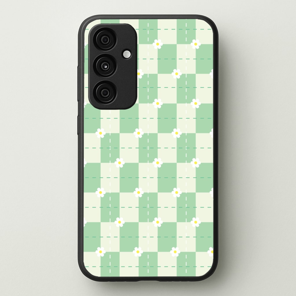 Green Plaid Daisies - Spring Phone Case for Galaxy A55