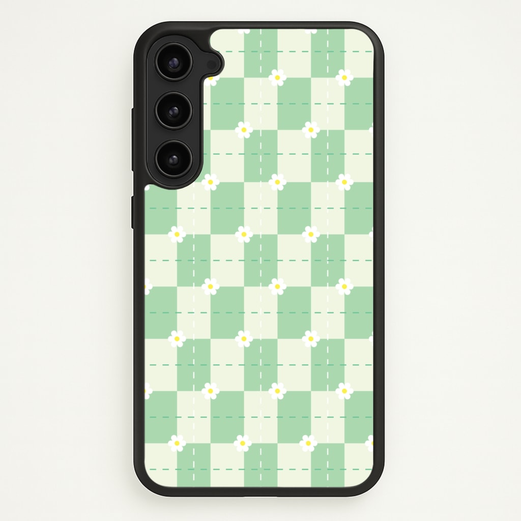 Green Plaid Daisies - Spring Phone Case for Galaxy S23