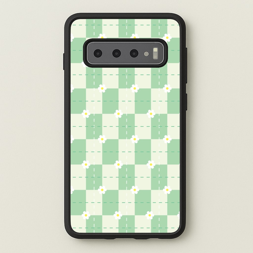 Green Plaid Daisies - Spring Phone Case for Galaxy S10 Plus