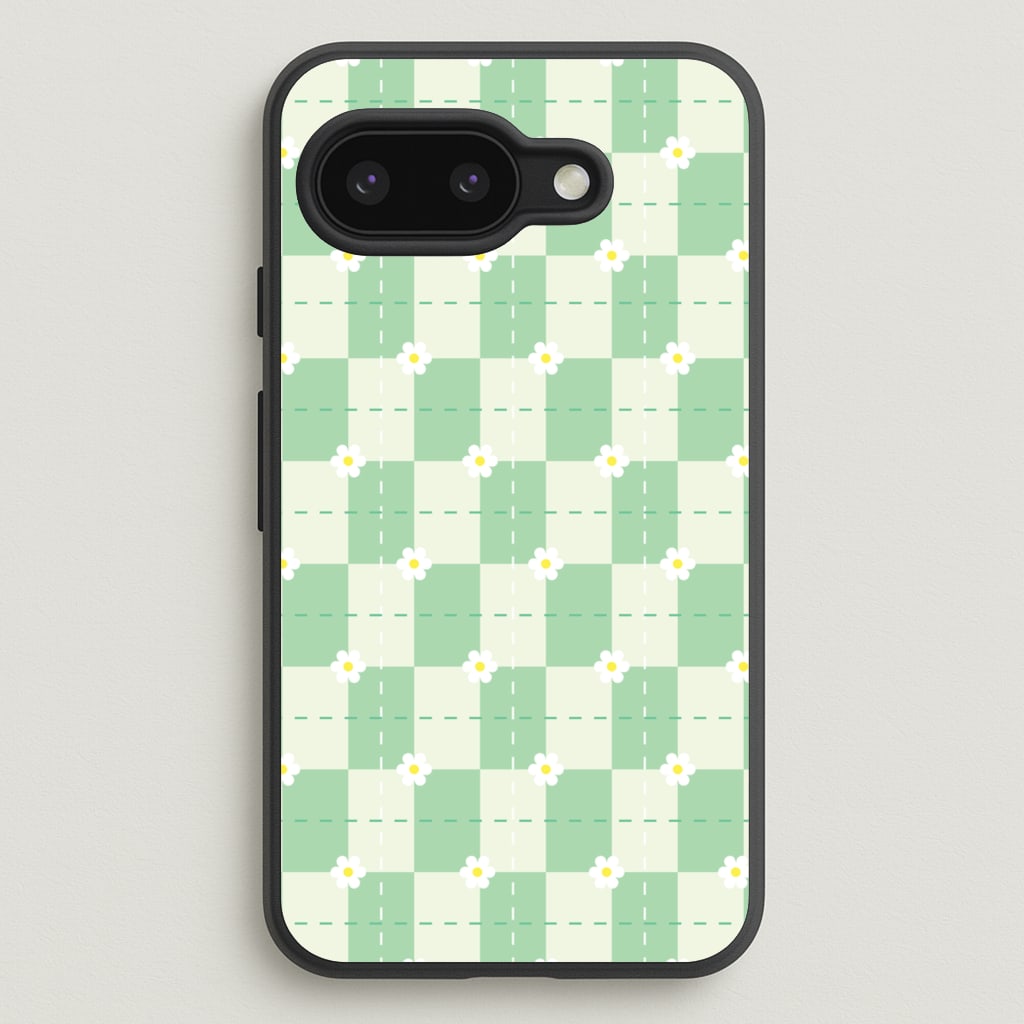 Green Plaid Daisies - Spring Phone Case for Google Pixel 9a