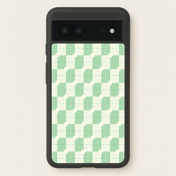 Green Plaid Daisies - Spring Phone Case for Google Pixel 7