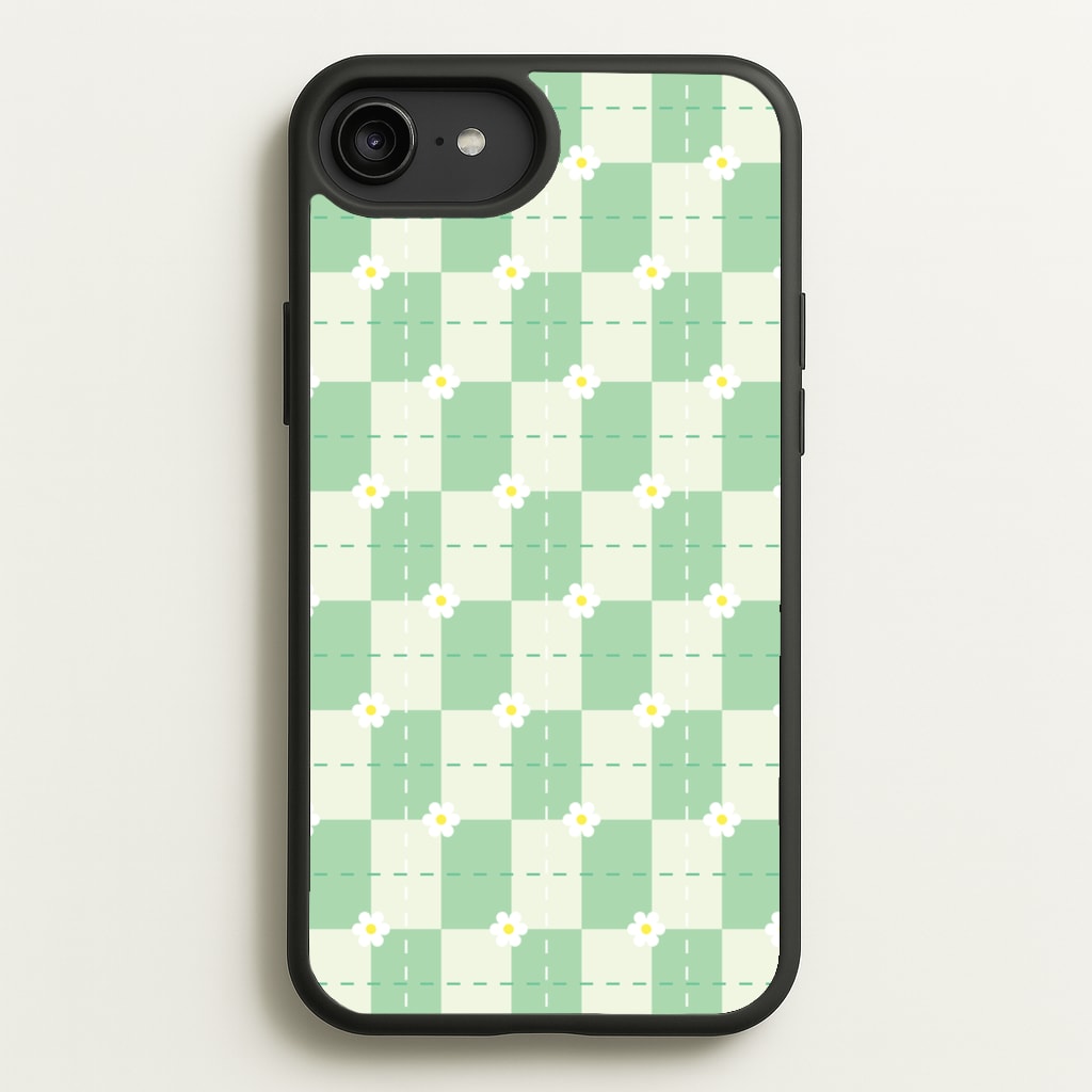 Green Plaid Daisies - Spring Phone Case for iPhone 6 Plus / 7 Plus / 8 Plus