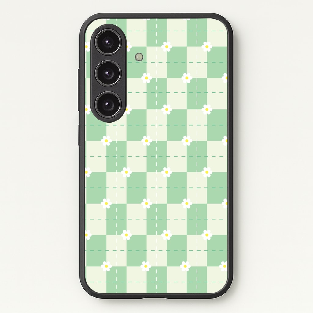Green Plaid Daisies - Spring Phone Case for Galaxy S24FE