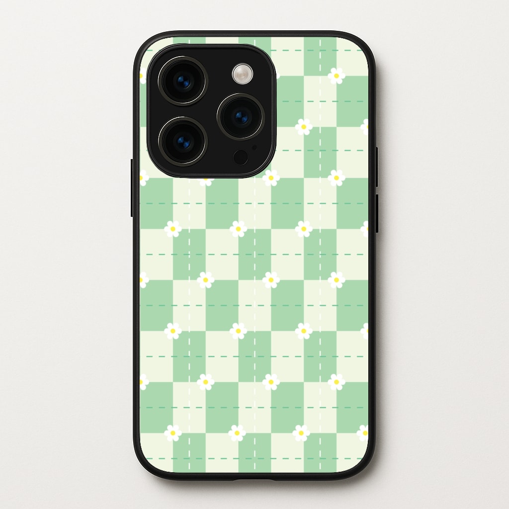 Green Plaid Daisies - Spring Phone Case for iPhone 14 Pro Max