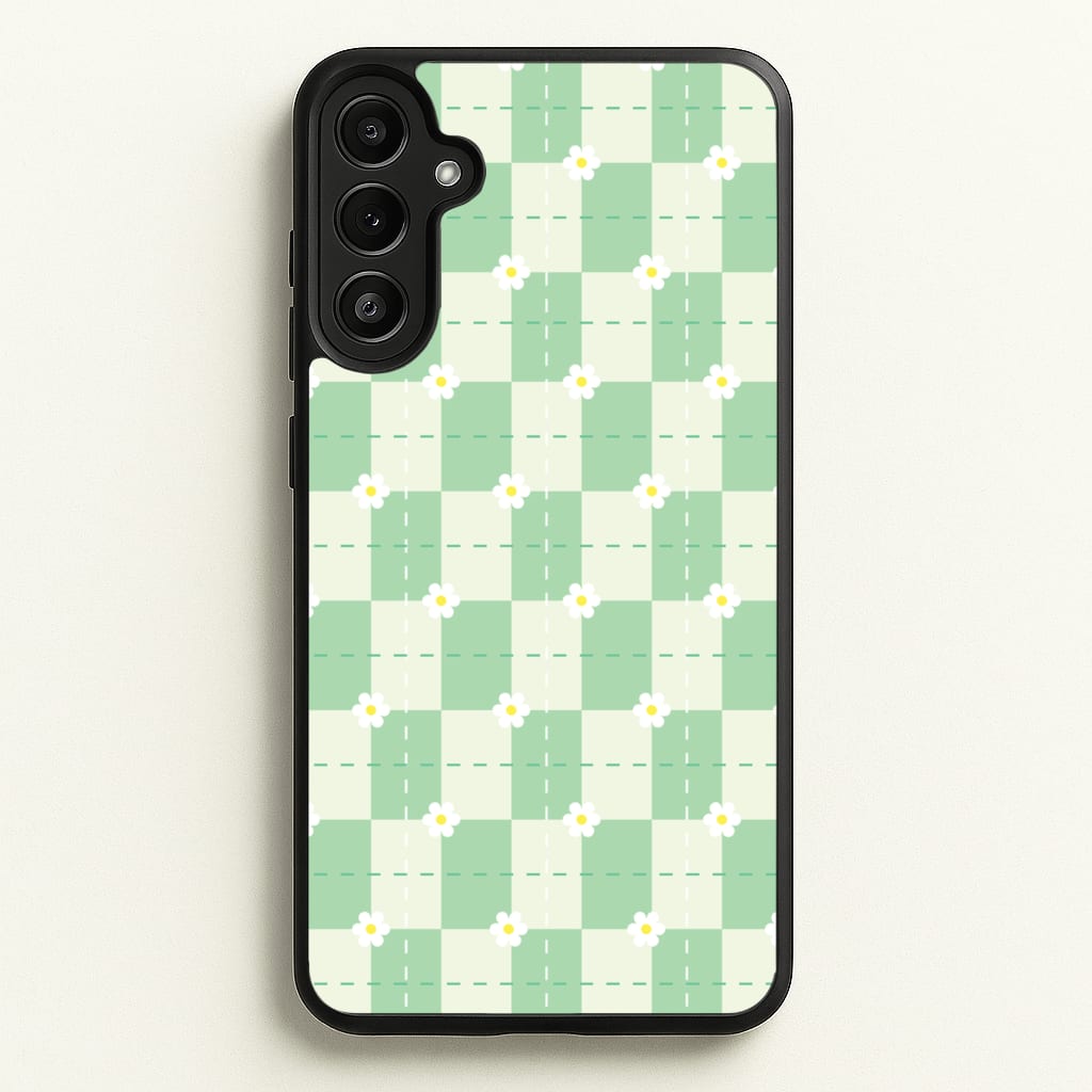 Green Plaid Daisies - Spring Phone Case for Galaxy A34