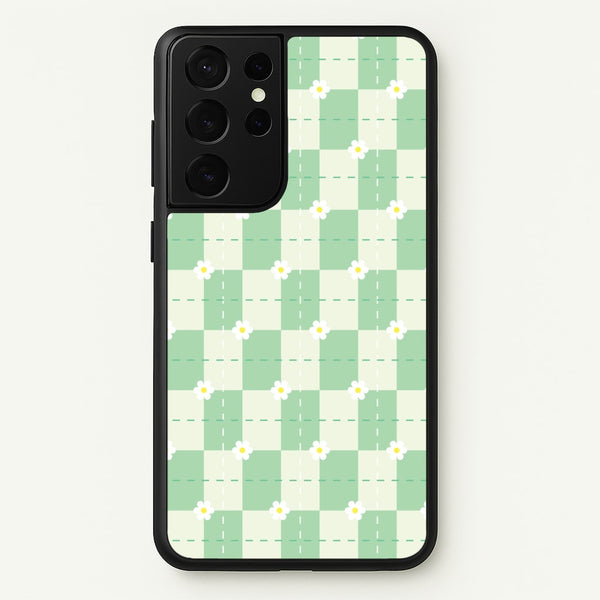 Green Plaid Daisies - Spring Phone Case for Galaxy S21 Ultra